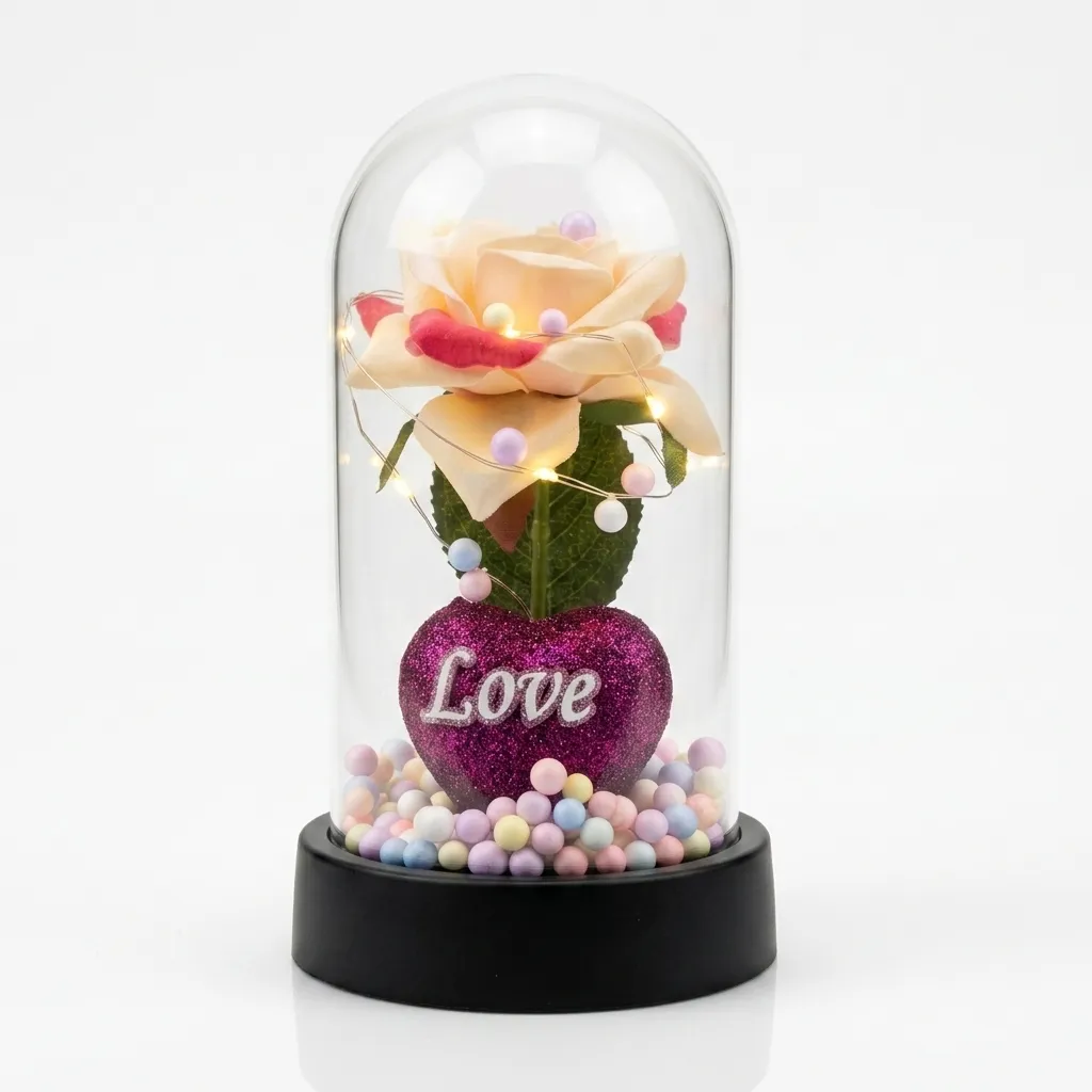 Cúpula Amor Eterno Rosa Pastel & Corazón LED - profesional con icopor